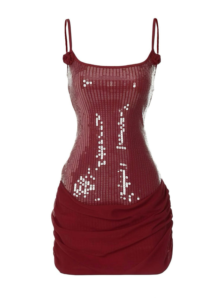 Robe courte patchwork à sequins unis années 1980