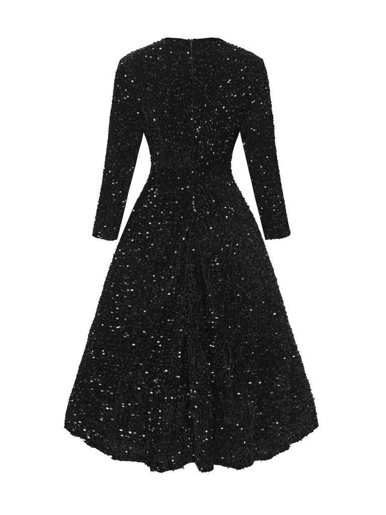 Robe longue à sequins vert foncé manches longues années 40