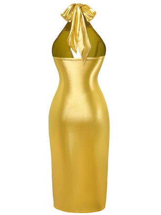 Robe crayon style disco col licou et trou de serrure des années 1960