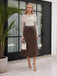 Jupe midi taille haute en cuir marron des années 1980