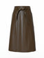 Jupe midi taille haute en cuir marron des années 1980