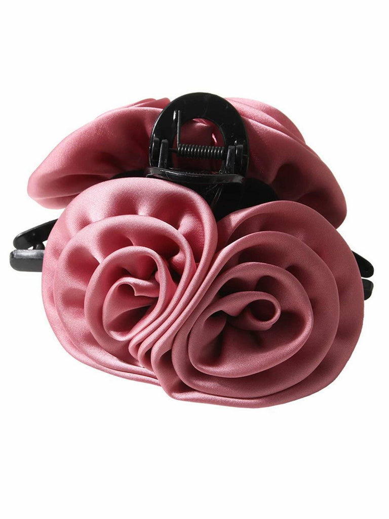 Pince à cheveux en satin rose florale 3D pour la Saint-Valentin
