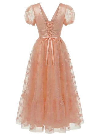 Papillon Floral Filet Brodé Robe Longue Années 1930 2