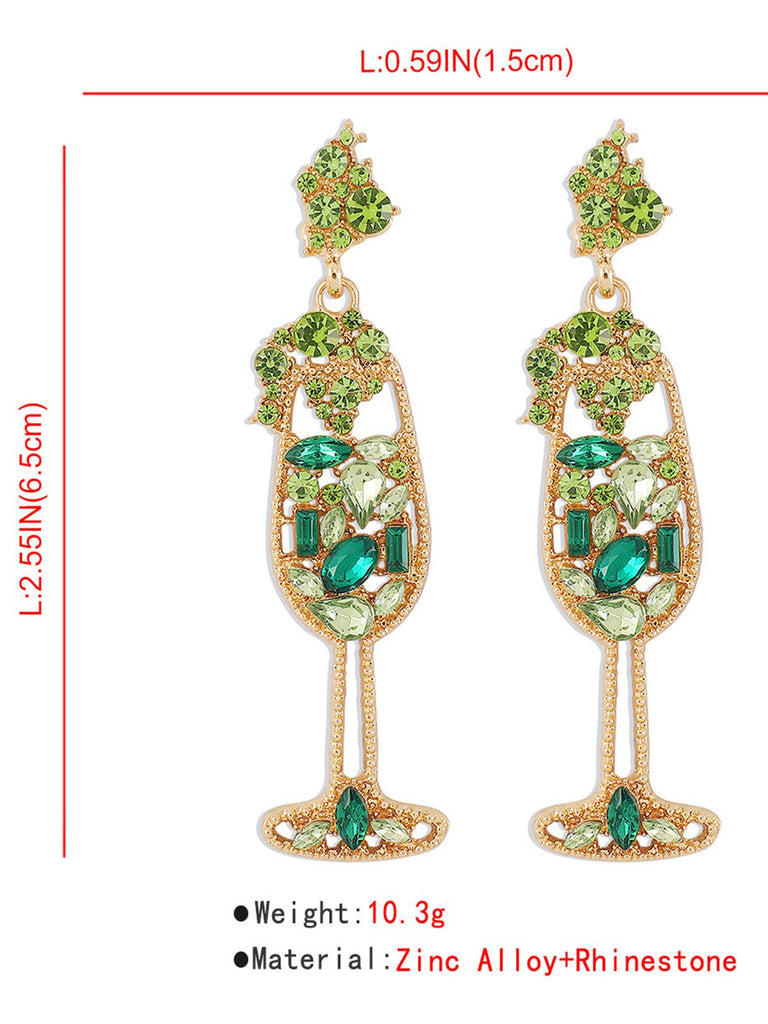 Boucles d'oreilles en forme de verre à champagne perles et pierres précieuses