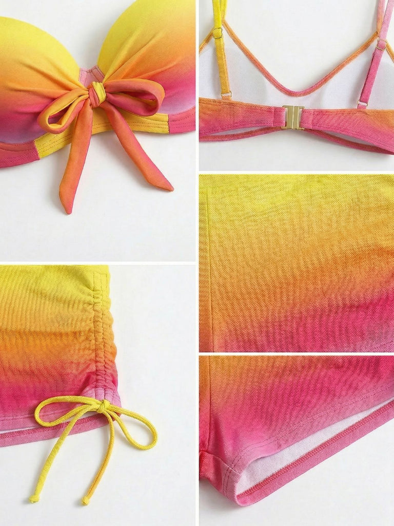 Ensemble bikini short de bain à lacets dégradé années 60