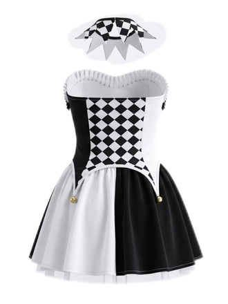 Robe corset noire et blanche de déguisement arlequin Années 1980 - 2