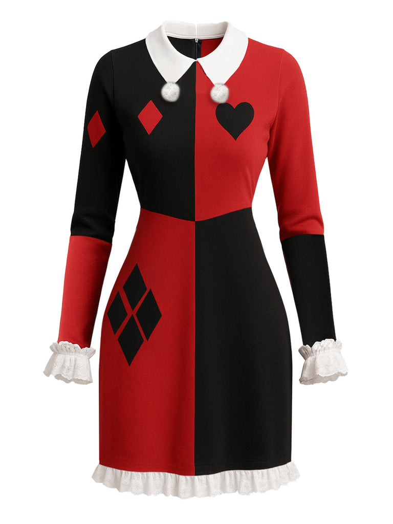 [Prévente] Robe imprimé cartes de poker géométrique rouge et noire des années 1960