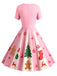 [Prévente] Robe trapèze rose motif flocon de neige des années 1950