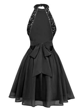 Robe patchwork sans manches à sequins et perles années 1950