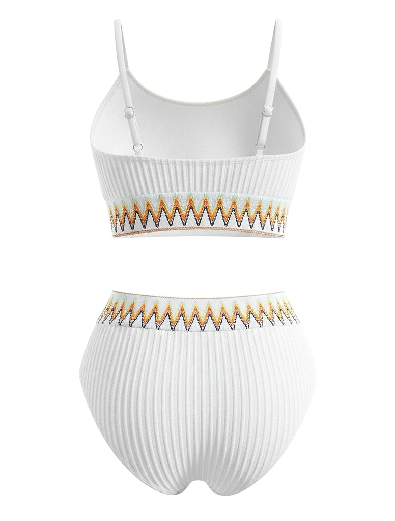 Bikini côtelé taille haute à motif zigzag années 1950