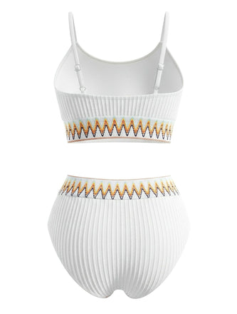 Bikini côtelé taille haute à motif zigzag années 1950