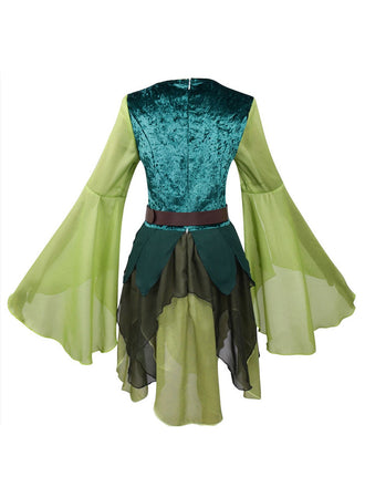 Robe verte elfique asymétrique à manches cloches années 1960