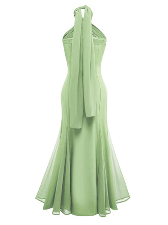 [Prévente] Robe convertible verte col licou croisée en mousseline de soie années 1930