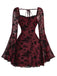 [Prévente] Robe vin rouge en dentelle florale manches évasées des années 1950