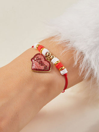Bracelet tissé ajustable en forme de cœur pour la Saint-Valentin