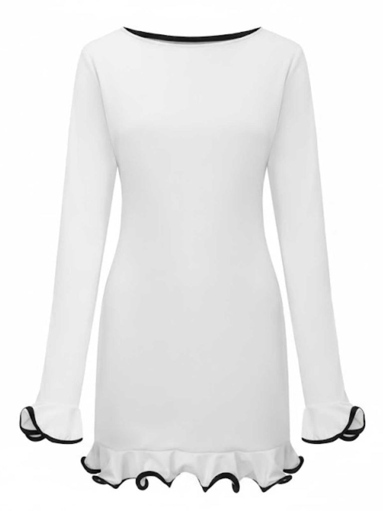 Robe rose manches longues et ourlet volants style années 60