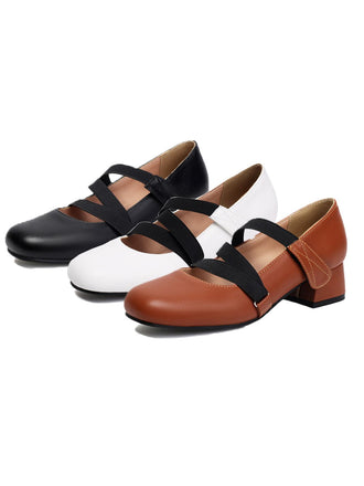 Chaussures à talons épais en cuir élastique inspirées du ballet