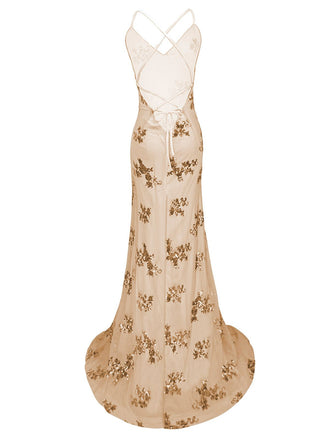 Robe sirène ivoire à sequins années 1980