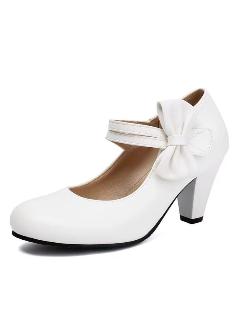 Chaussures à talons hauts en cuir massif à brides et nœuds vintage