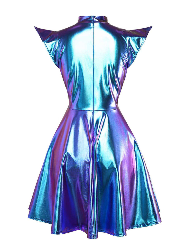 Doré Robe mini de soirée futuriste métallisée années 1980