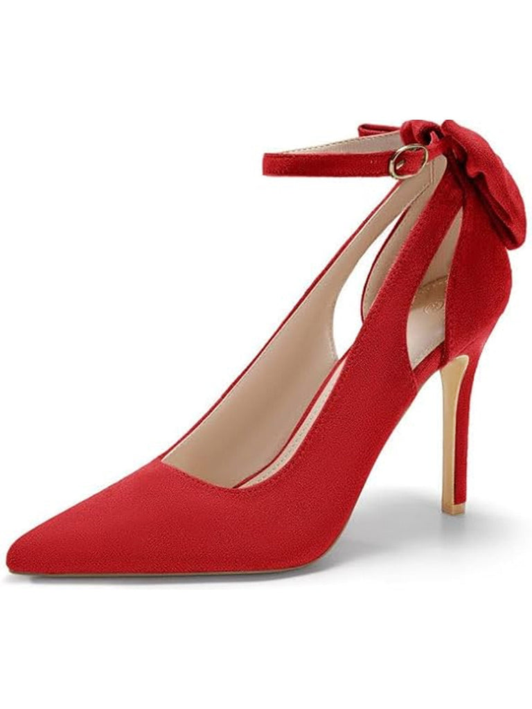 Chaussures Daim Nœud Bride Cheville Bout Pointu Talon Haut