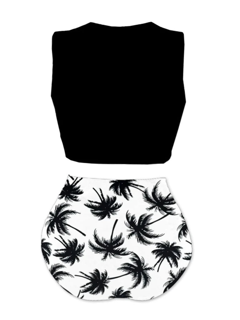 [Prévente] [Grande taille] Ensemble tankini squelette de plage avec nœud sur le devant années 1980