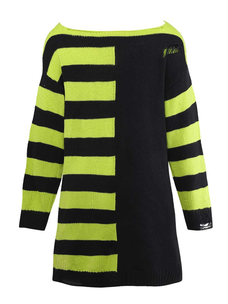 Pull rayé à lacets en maille vieillie pour Halloween des années 1980