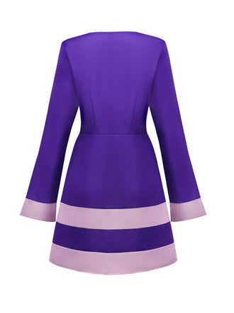 Robe Mod violette inspirée de Daphné des années 1960 avec foulard