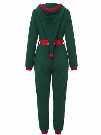 Combinaison pyjama de Noël verte en sherpa à capuche années 1970