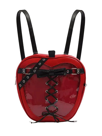 Sac bandoulière en cuir avec nœud style corset et pomme gothique