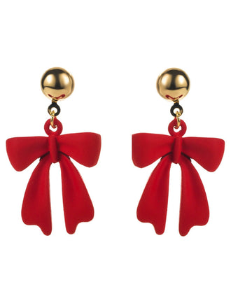 Boucles d'oreilles pendantes nœud rouge de Noël