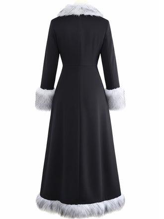 Manteau long noire à bordure en fausse fourrure années 1930