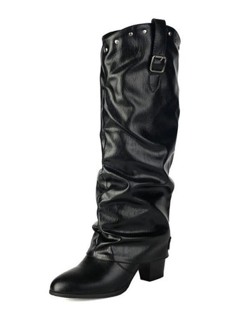Bottes mi-mollet vintage à boucle cloutée noire