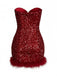Robe courte lie-de-vin bustier à sequins et plumes années 1980 - 2