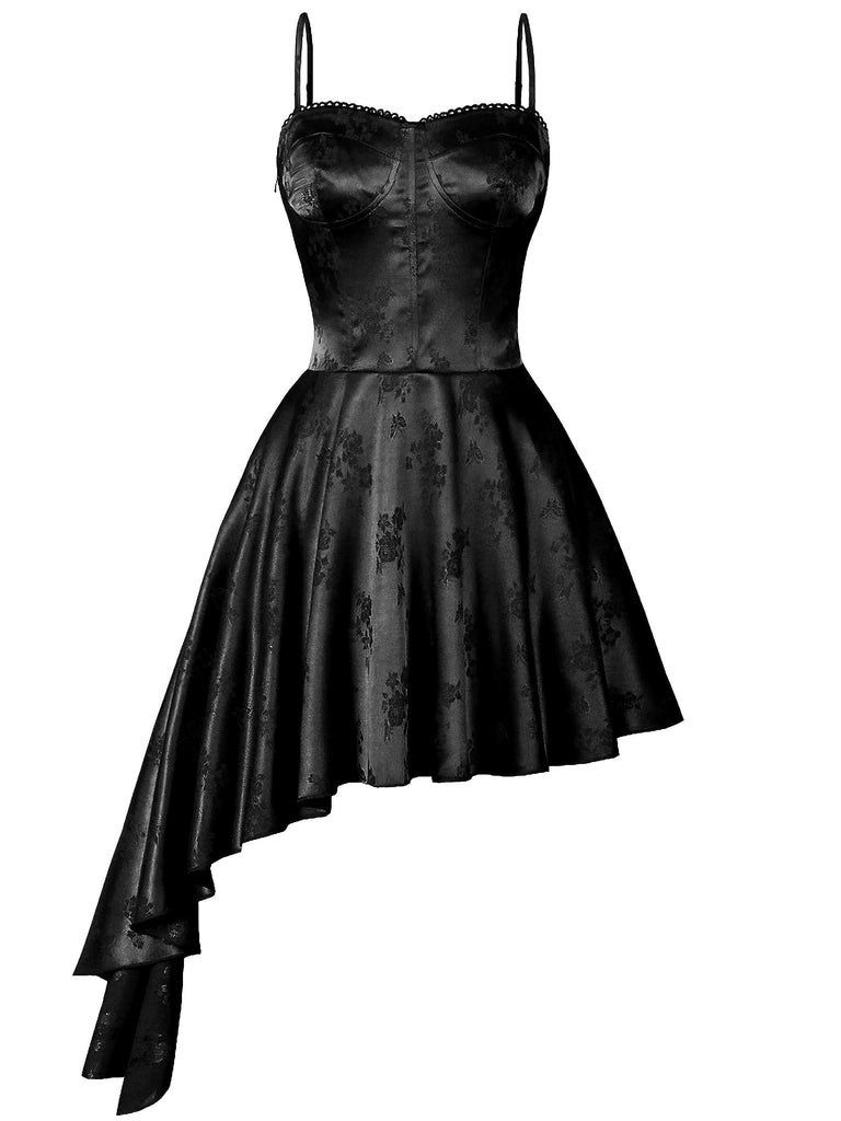 Robe asymétrique en satin à fines bretelles années 1980