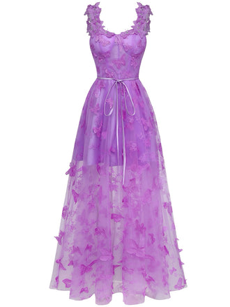 Robe Maxi Bretelles Épaghetti Papillons 3D Maille Années 1930