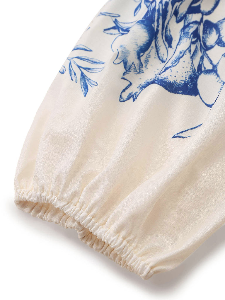 2PCS Ensemble Haut à Manches Longues et Short à Imprimé Floral Porcelaine Années 1950 - 4