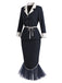 [Prévente] 2PCS Ensemble Veste à Revers avec Ceinture et Jupe Sirène à Ourlet en Tulle Années 1960 - 3