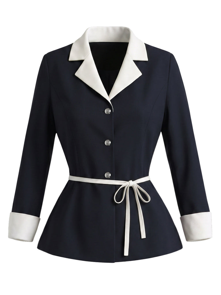 [Prévente] 2PCS Ensemble Veste à Revers avec Ceinture et Jupe Sirène à Ourlet en Tulle Années 1960 - 5