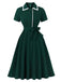 Robe trapèze vert foncé à revers contrastés années 1950