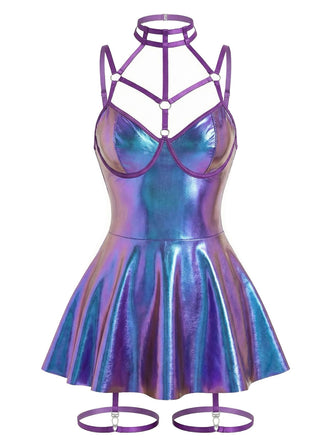 Nuisette dos nu en cuir verni années 1970