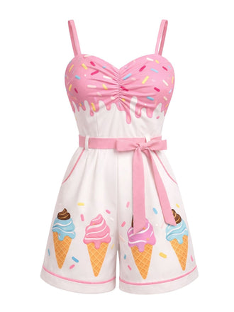 Combishort à Bretelles Imprimé Glace Rose Années 1940