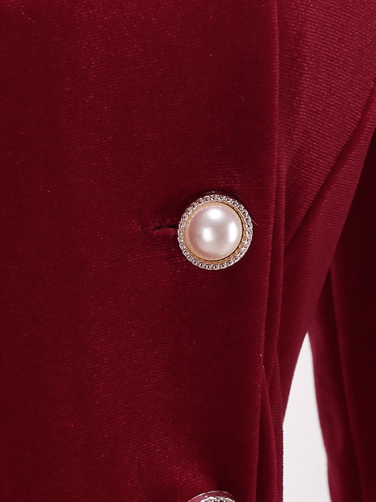 Robe rouge en velours col en fourrure et perles style Père Noël des années 1950