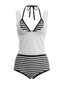 Ensemble bikini rayé et cache-maillot années 80