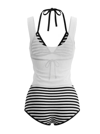 Ensemble bikini rayé et cache-maillot années 80