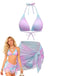 3PCS Ensemble bikini dos nu ombré et paréo Y2K