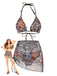 3PCS Ensemble bikini triangle à imprimé tribal et paréo années 1970