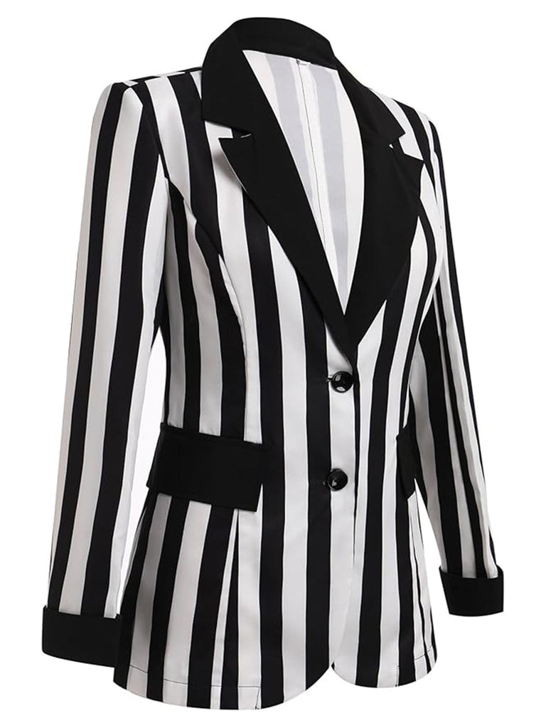 Blazer à rayures noires et blanches contrastées à revers des années 1950