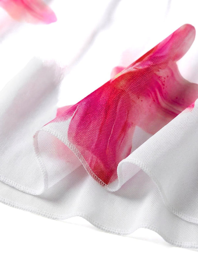 Maillot de bain filet wrap fleurs lys blanc 1930s