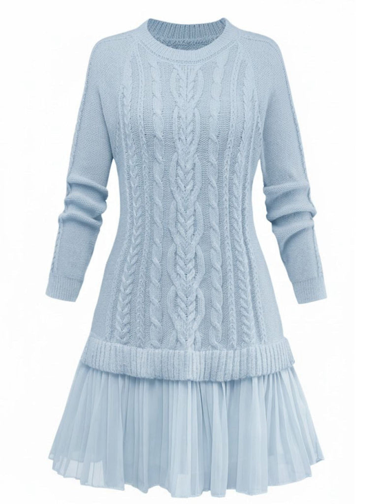 Robe pull plissée en maille torsadée unie des années 1940